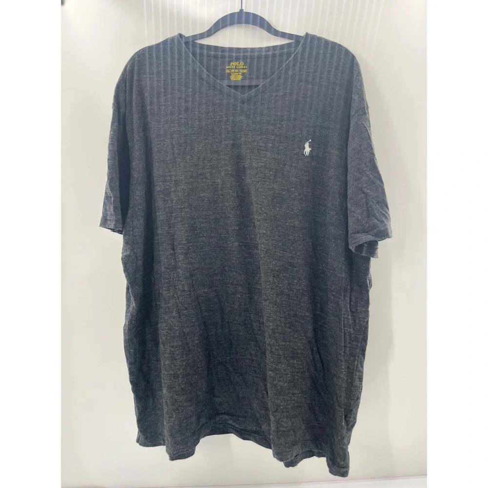 Polo Ralph Lauren Mens XXL Classic Fit V-Neck T-Shirt Charcoal Gray Heather Pony
